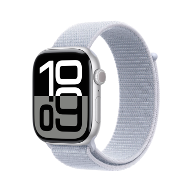 Apple Watch S10 46mm aluminium w kolorze srebrnym z opaską sportową w kolorze błękitnego obłoku