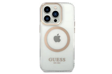 Etui do iPhone 14 Pro Guess Metal Gold MagSafe - przezroczyste