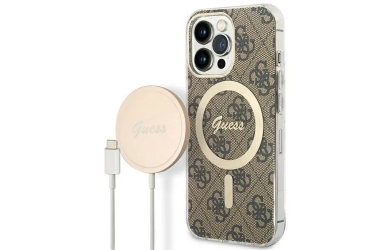 Etui do iPhone 13 Pro Guess 4G Gold Brown Magsafe + Charger - brązowe