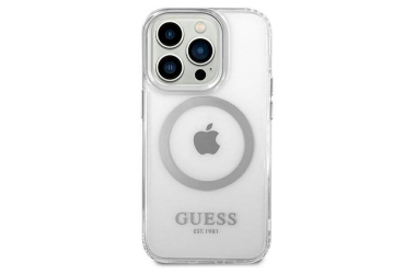 Etui do iPhone 14 Pro Guess Outline Silver MagSafe - przezroczyste srebrne