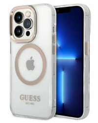 Etui iPhone 14 Pro Guess Metal Gold MagSafe przezroczyste luxury - zdjęcie 2