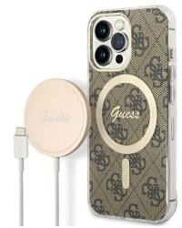 Etui do iPhone 13 Pro Guess 4G Gold Brown Magsafe + Charger - brązowe - zdjęcie 1