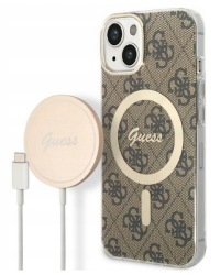 Etui do iPhone 14 Guess 4G Gold Brown Magsafe + Charger - brązowe - zdjęcie 1