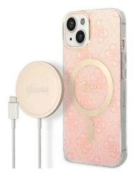 Etui do iPhone 14 Guess 4G Gold Pink Magsafe + Charger - różowe - zdjęcie 1