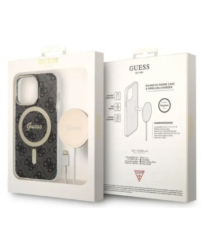 GUBPP13LH4EACSK Etui do iPhone 13 Pro Rzeszów Guess 4G Gold Black Magsafe + Charger czarne - zdjęcie 2