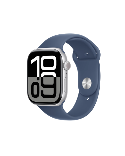 Apple Watch S10 42mm aluminium w kolorze srebrnym z paskiem sportowym w kolorze denim M/L - zdjęcie 1