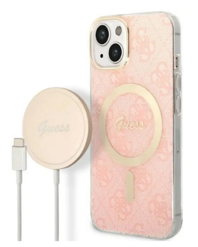 Etui do iPhone 14 Guess 4G Gold Pink Magsafe + Charger - różowe - zdjęcie 1