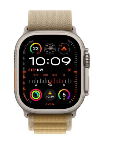 Apple Watch Ultra 2 49mm + Cellular tytan naturalny z opaską Alpine w kolorze ciemno beżowym - Large - zdjęcie 9