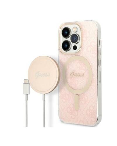 GUBPP14XH4EACSP Etui do iPhone 14 Pro Max Magsafe i ładowarka Guess Charger 4G Gold Pink  - zdjęcie 2