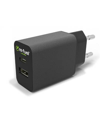 Ładowarka sieciowa USB-C + USB-A ReFuel 18W - czarna - zdjęcie 1