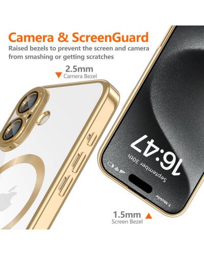 Etui do iPhone 16 bezprzewodowe ładowanie Tech-Protect MagFlex MagSafe shiny gold - przezroczyste - zdjęcie 4